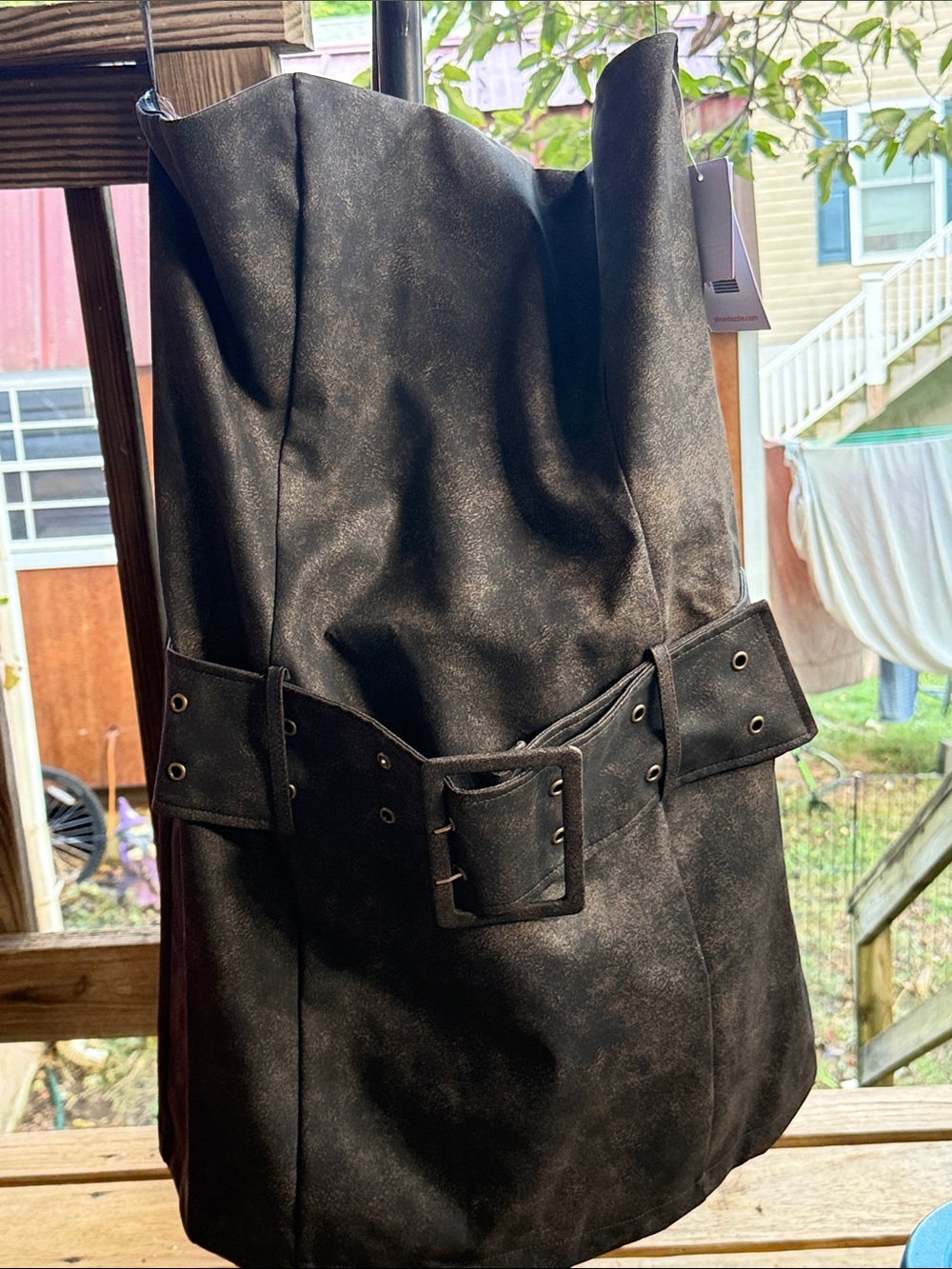 NWT Shoe dazzle XXL  Black Faux-Leather Belted Dress 40” bust, 28” length
